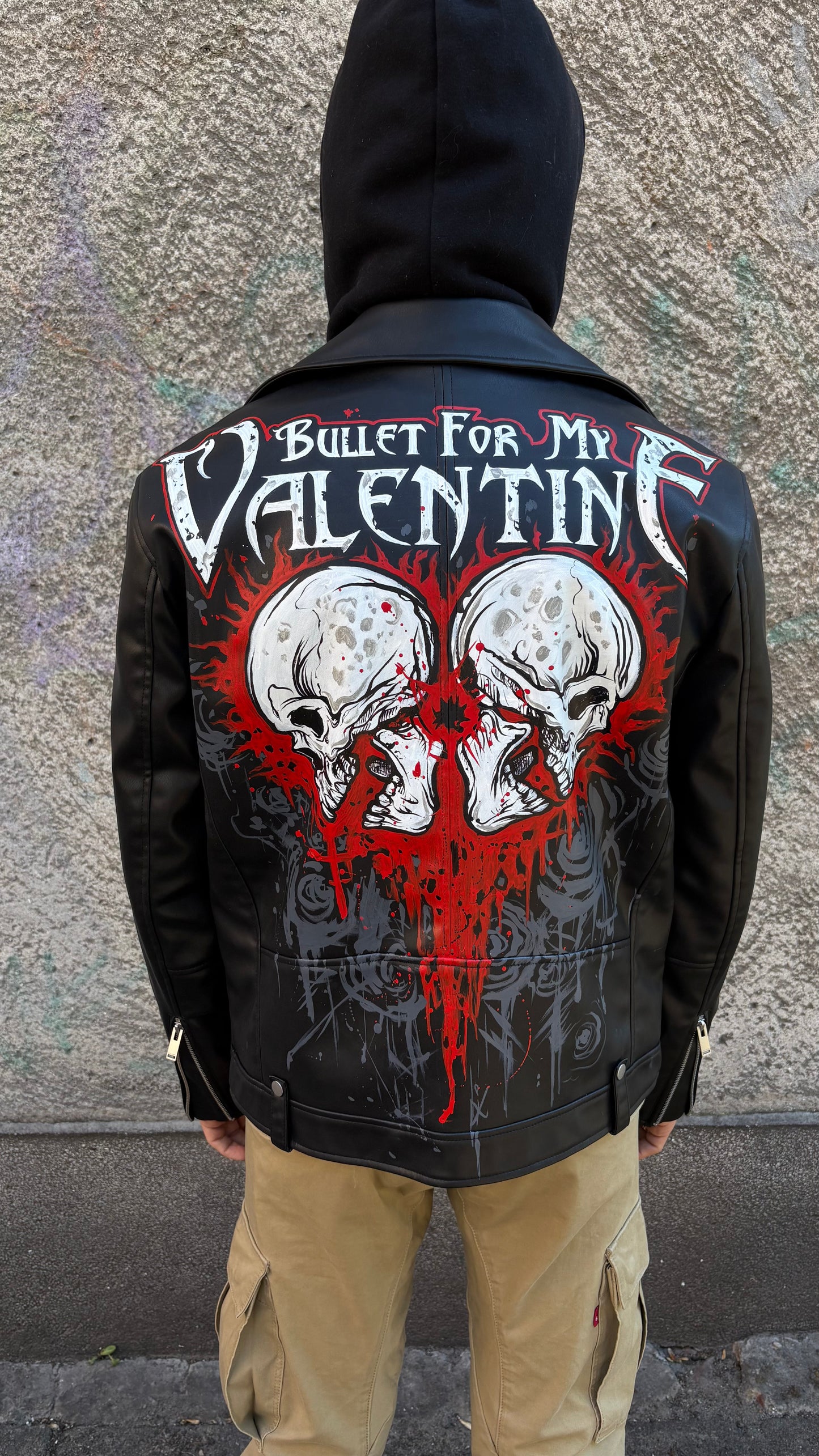 «Tears Don’t Fall» Hand-Painted Biker Jacket \ Size XL