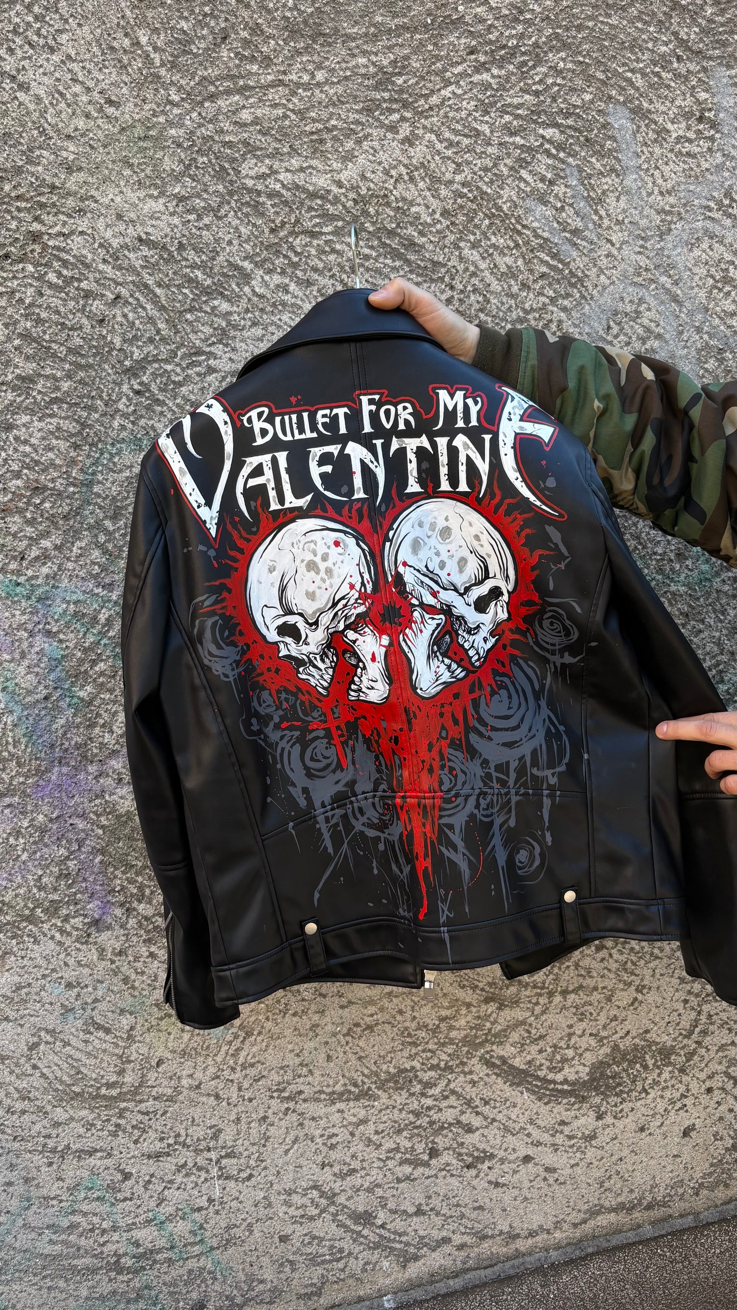 «Tears Don’t Fall» Hand-Painted Biker Jacket \ Size XL