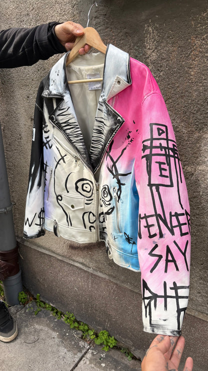 «Never Say Die» Hand-Painted Biker Jacket