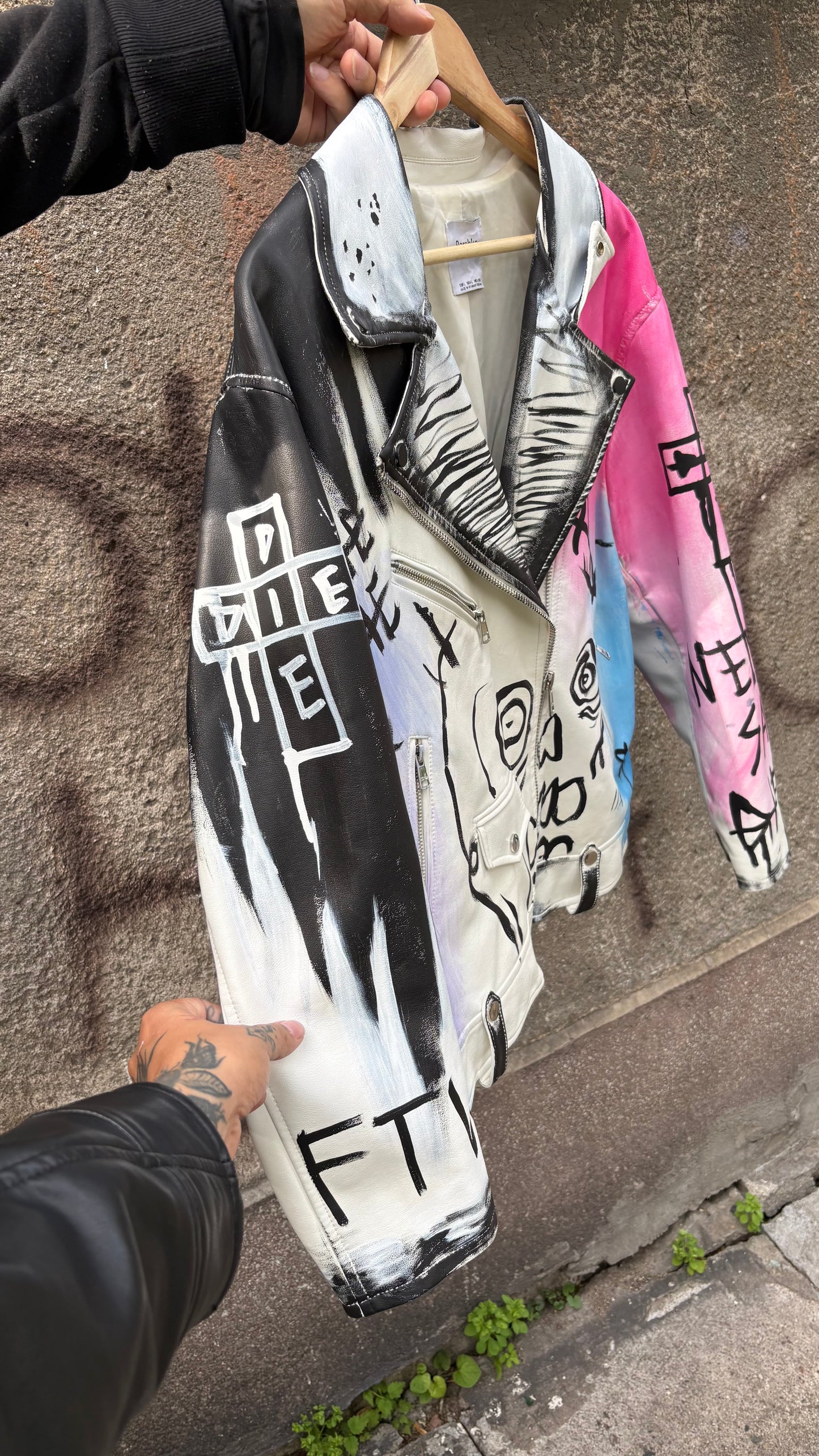 «Never Say Die» Hand-Painted Biker Jacket