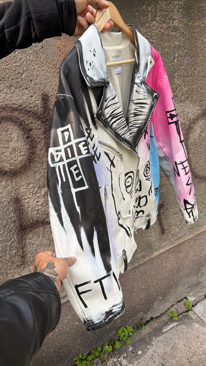 «Never Say Die» Hand-Painted Biker Jacket