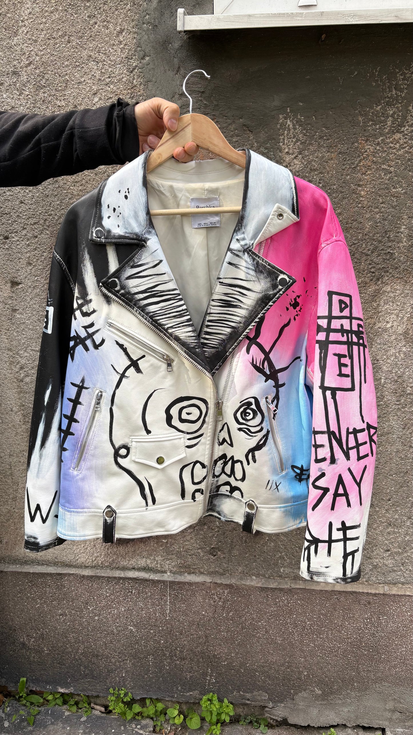 «Never Say Die» Hand-Painted Biker Jacket