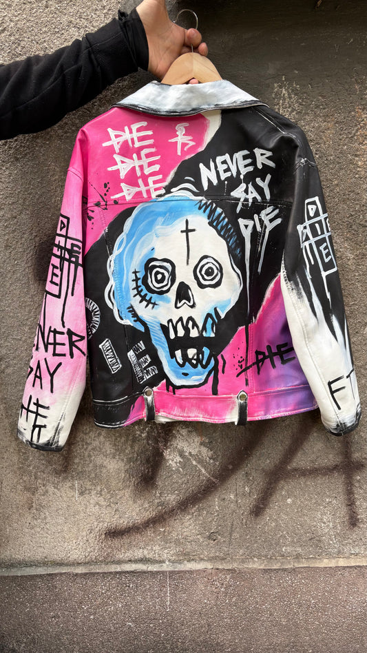«Never Say Die» Hand-Painted Biker Jacket