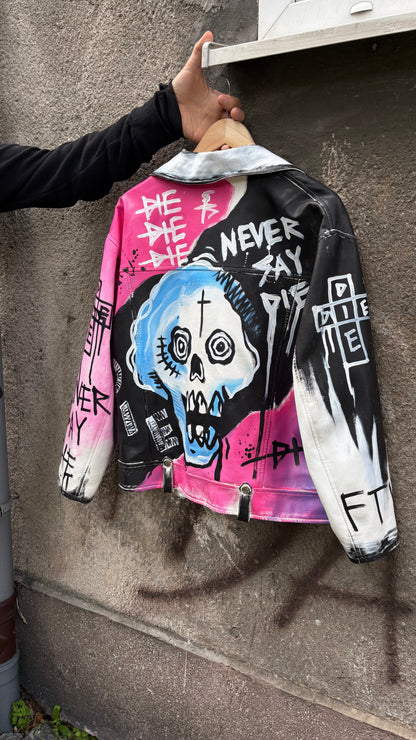 «Never Say Die» Hand-Painted Biker Jacket